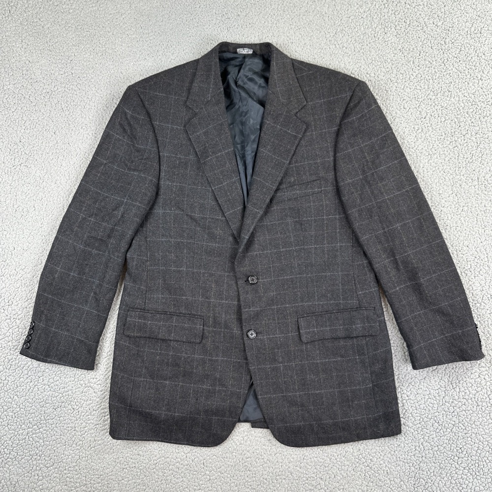 VTG Bill Blass Wool Cashmere Blazer Men 42R Window Pane Plaid Sport Coat